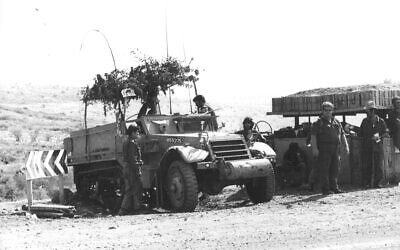 A sukkah perched on an IDF vehicle during the Yom Kippur War (Courtesy Nathan Fendrich/Pritzer Family National Photography Collection at the National Library of Israel)