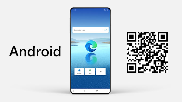 An Android phone with a Microsoft Edge screen and a QR code