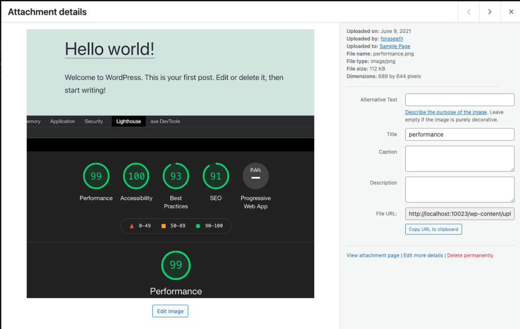 Attachment Details Screen