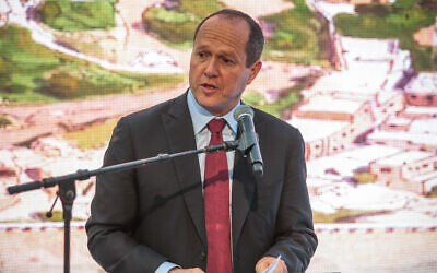 Likud MK Nir Barkat speaks at the opening of an ancient road at the City of David archaeological site in the East Jerusalem neighborhood of Silwan, June 30, 2019. (Flash90)