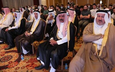 Iraqis attend a conference of peace and reclamation organized by US think tank Center for Peace Communications in Erbil, the capital of northern Iraq's Kurdistan autonomous region, on September 24, 2021. (Safin Hamed/AFP)