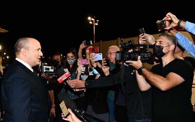 Prime Minister Naftali Bennett departs for the US on September 26, 2021 (Avi Ohayon/GPO)