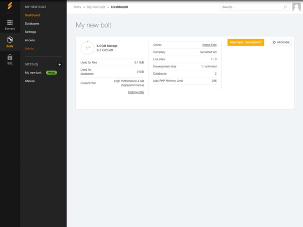 Servebolt Admin Panel