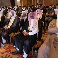 Iraqis attend a conference of peace and reclamation organized by US think tank Center for Peace Communications in Erbil, the capital of northern Iraq's Kurdistan autonomous region, on September 24, 2021. (Safin Hamed/AFP)