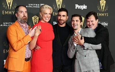 (L-R) Ted Lasso's Brendan Hunt, Hannah Waddingham, Brett Goldstein, Phil Dunster, and Jeremy Swift attend the Television Academy's Reception to Honor 73rd Emmy Award Nominees at Television Academy on September 17, 2021 in Los Angeles, California. (Matt Winkelmeyer/Getty Images/AFP)