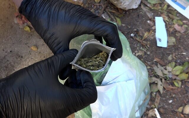 Police find bags of an illegal cannabis synthetic cannabinoid in the Haifa area, September 26, 2021. (Israel Police)