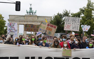 Swedish climate activist Greta Thunberg joins a Fridays for Future global climate strike in Berlin, Germany, September 24, 2021. (AP Photo/Michael Sohn)