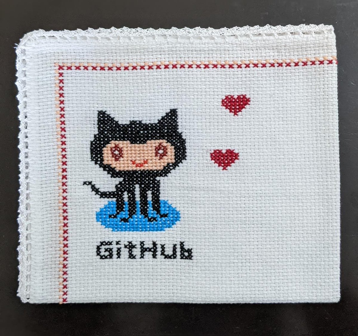 Octocat cross stitch hand towel