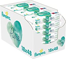 Pampers Aqua Pure Billendoekjes, 864 Babydoekjes (18 x 48 Doekjes), Gemaakt met 99% Puur Water + Biologisch Katoen,...