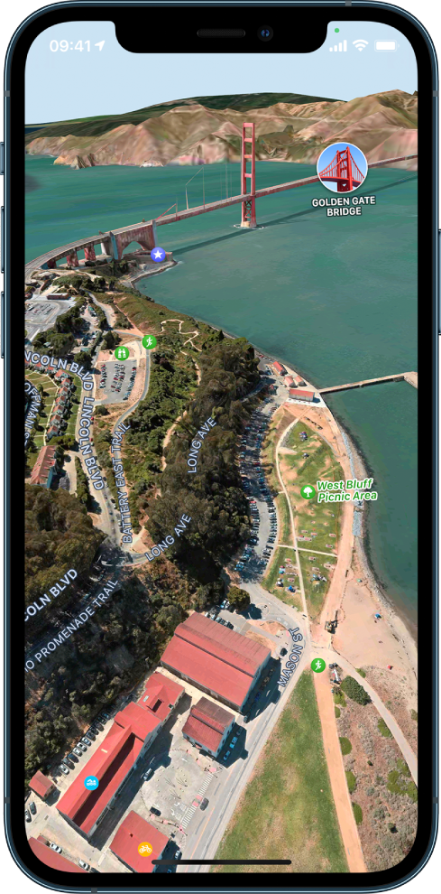 Une image en 3D du Golden Gate Bridge prise du ciel.