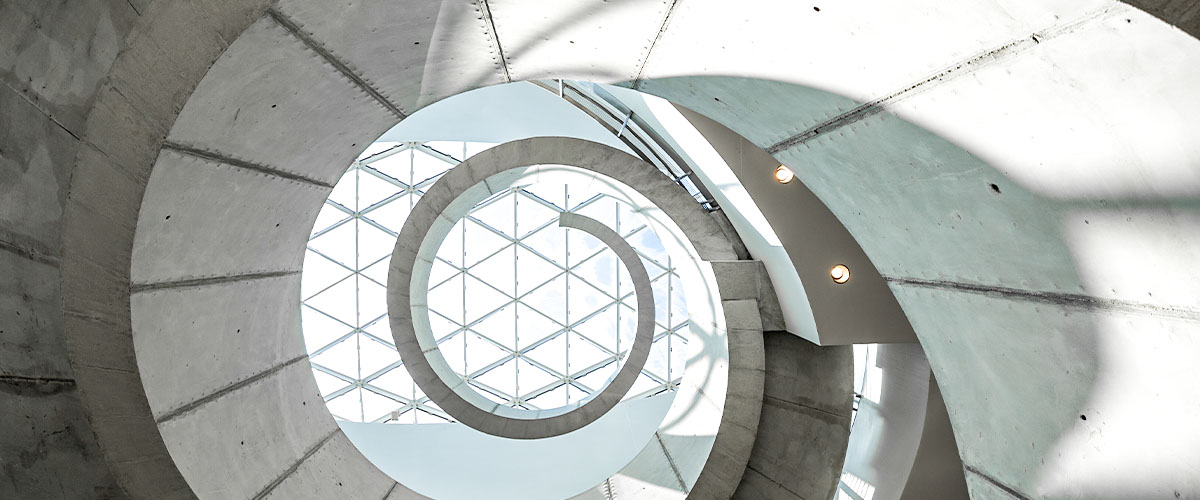 View from below Dali Museum helical staircase