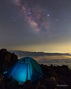 Impact of light pollution on a starry night, as seen from a 4200 m altitude on Mount Damavand in Iran.