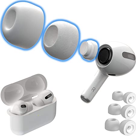 CharJenPro Patented Design Memory Foam Ear Tips for AirPods Pro w/Silicone Shield. AirFoams Pro Active 2.0 Lasts 5X Longer. Replacement Tip. As seen on Kickstarter. (S/M/L, 3 Pairs, White)