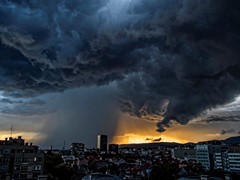 a storm at sunset