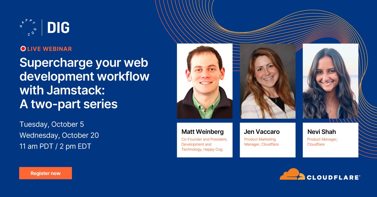 Tomorrow: Join us with @happycog, the web development team for Dig restaurants, for part one of our two-part series on how you can supercharge your web development workflow with Jamstack. Register here: https://cfl.re/3u1w4Hl