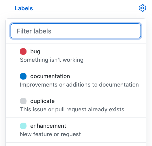 "Labels" drop-down menu