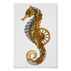   Seahorse Drawing, Seahorse Tattoo, Seahorse Art, Seahorses, Octopus Painting, Rock Painting, Steampunk Machines, Steampunk Animals, Steampunk Cat