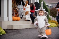 LIttle boy dressed up in an elephant costume for Halloween.
