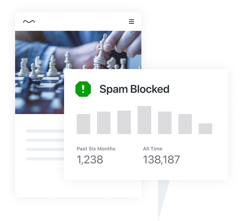 An illustration showing a graph of the number of spam comments blocked