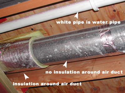 Moisture issue: Condensation on uninsulated air conditioning duct.