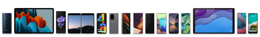 The lineup of Android devices, from smartphones to tablets.