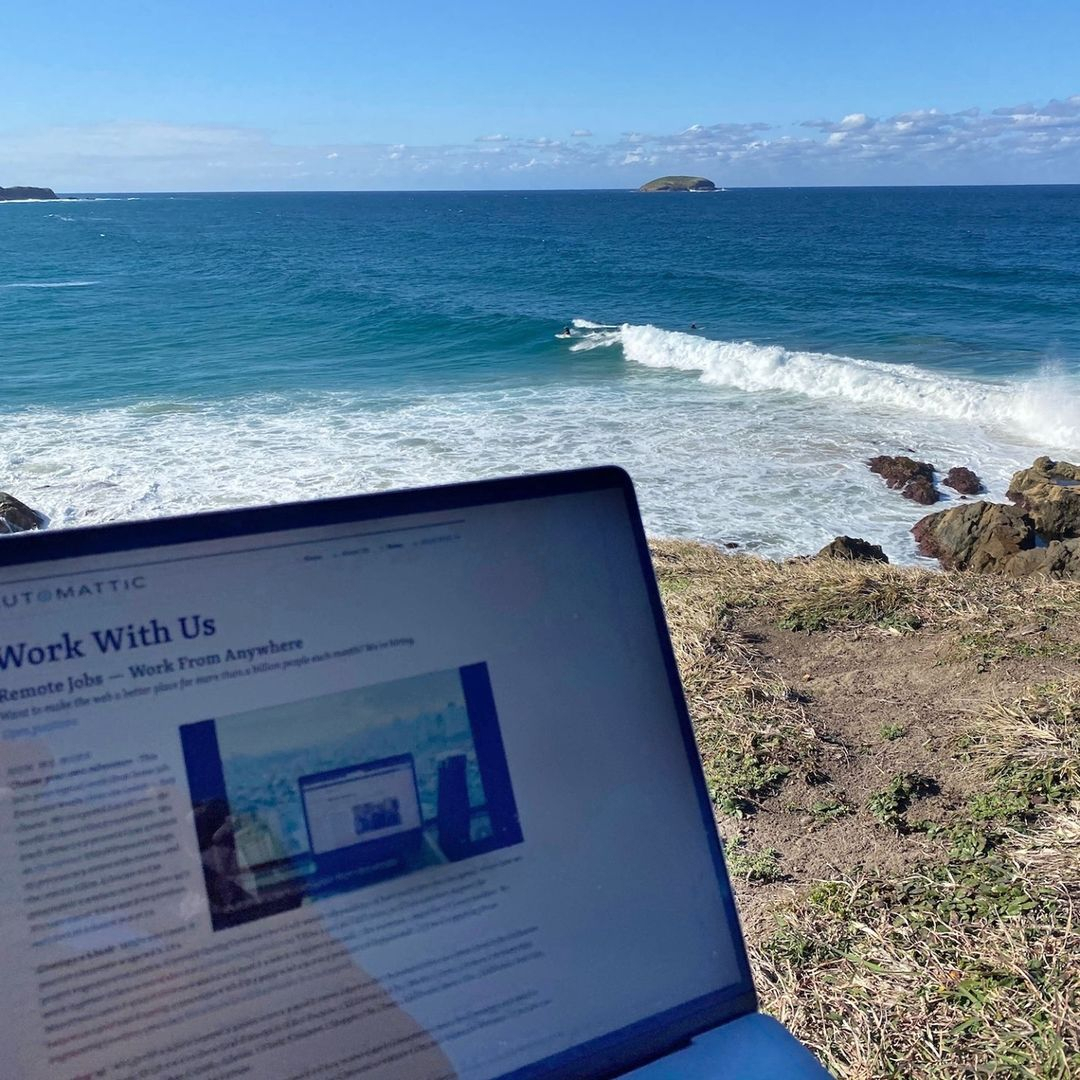 Laptop with a beautiful beach in the background