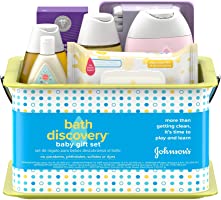 Johnson's Bath Discovery Gift Set for Parents-To-Be, Caddy with Baby Bath Time & Skin Care Essentials, Bath Kit Includes...