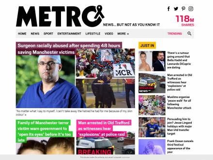 Screenshot of the Metro website