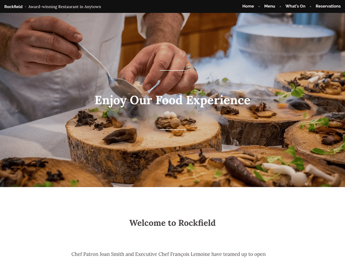 Rockfield is een verfijnd thema dat is ontworpen voor restaurants en voedselgerelateerde bedrijven die op zoek zijn naar een klassieke, elegante uitstraling.