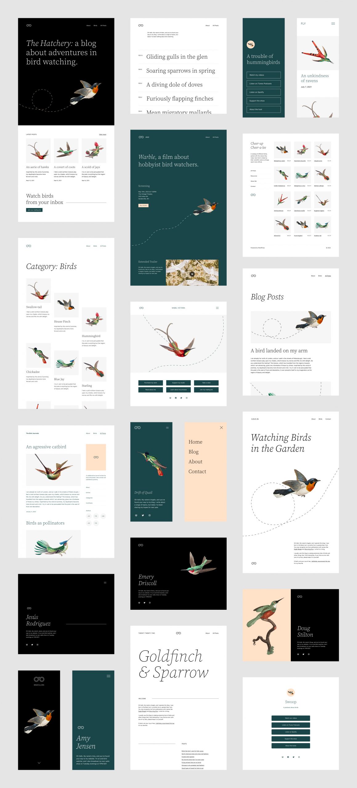 A variety of page layouts and block pattern mockups for the Twenty Twenty-Two theme.