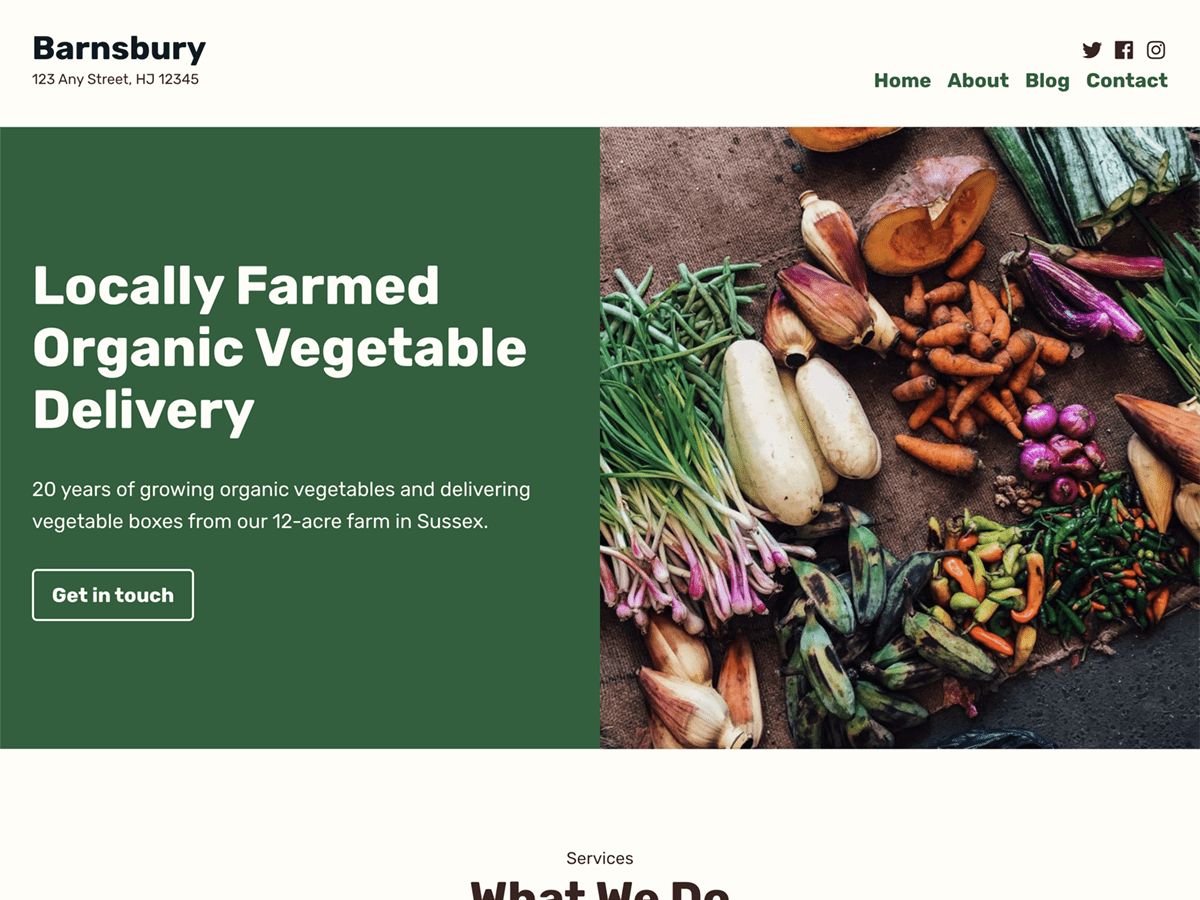 Barnsbury es un tema de diseño agradable y natural, pensado para empresas de agricultura y ganadería.