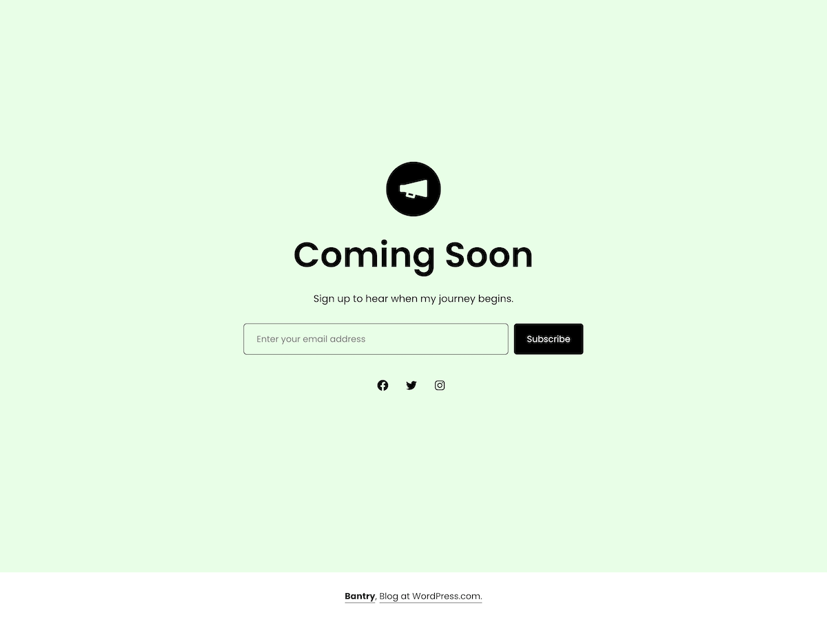 Bantry is a minimalist theme, designed for single-page websites. Its single post and page layouts have no header, navigation menus, or widgets, so the page you design in the WordPress editor is the same page you’ll see on the front end.