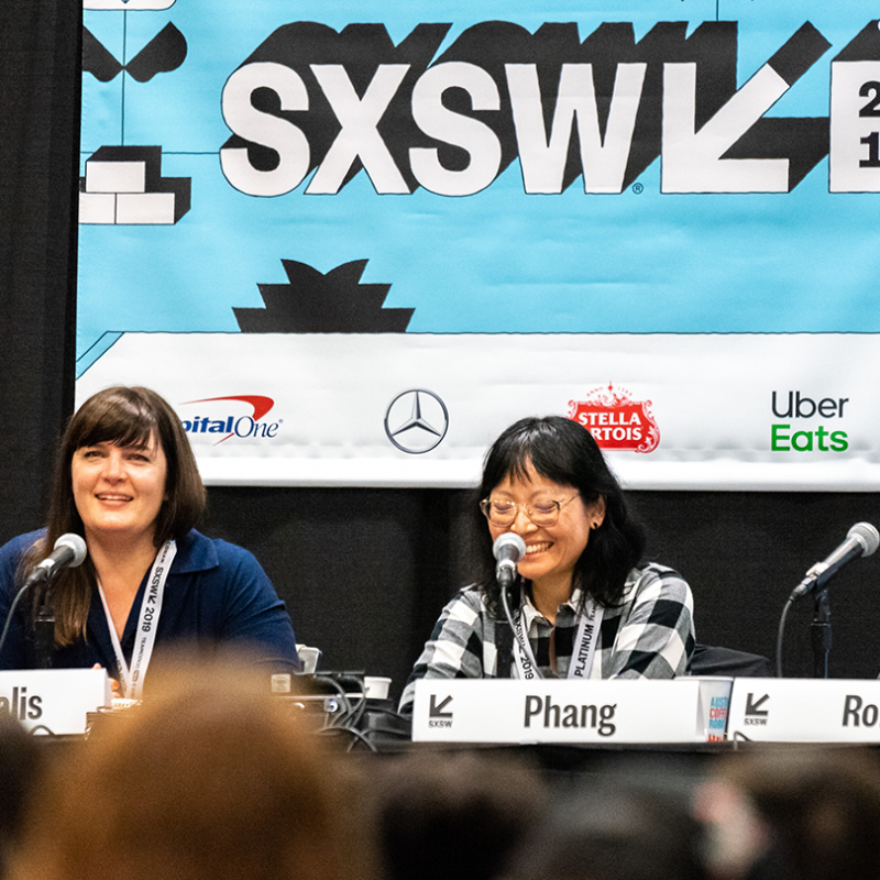 Kat Candler, Amanda Marsalis, Jennifer Phang, and Todd Rohal speak onstage during the session 