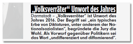 Ausriss Bild-Zeitung - Volksverräter Unwort des Jahres