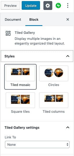 Tiled Gallery Sidebar Settings