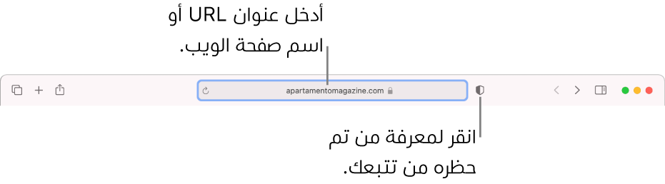 شريط أدوات Safari يعرض زر تقرير الخصوصية وموقع ويب في حقل البحث الذكي.
