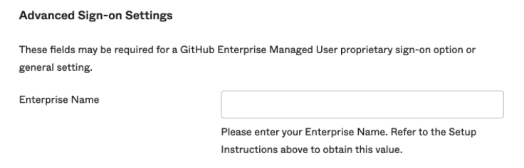 Screenshot of the Enterprise Name field on Okta