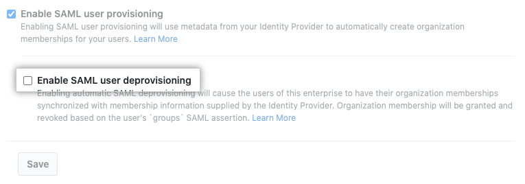 Checkbox to enable user deprovisioning with SAML