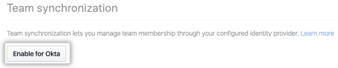 Enable team synchronization for Okta button on security settings page