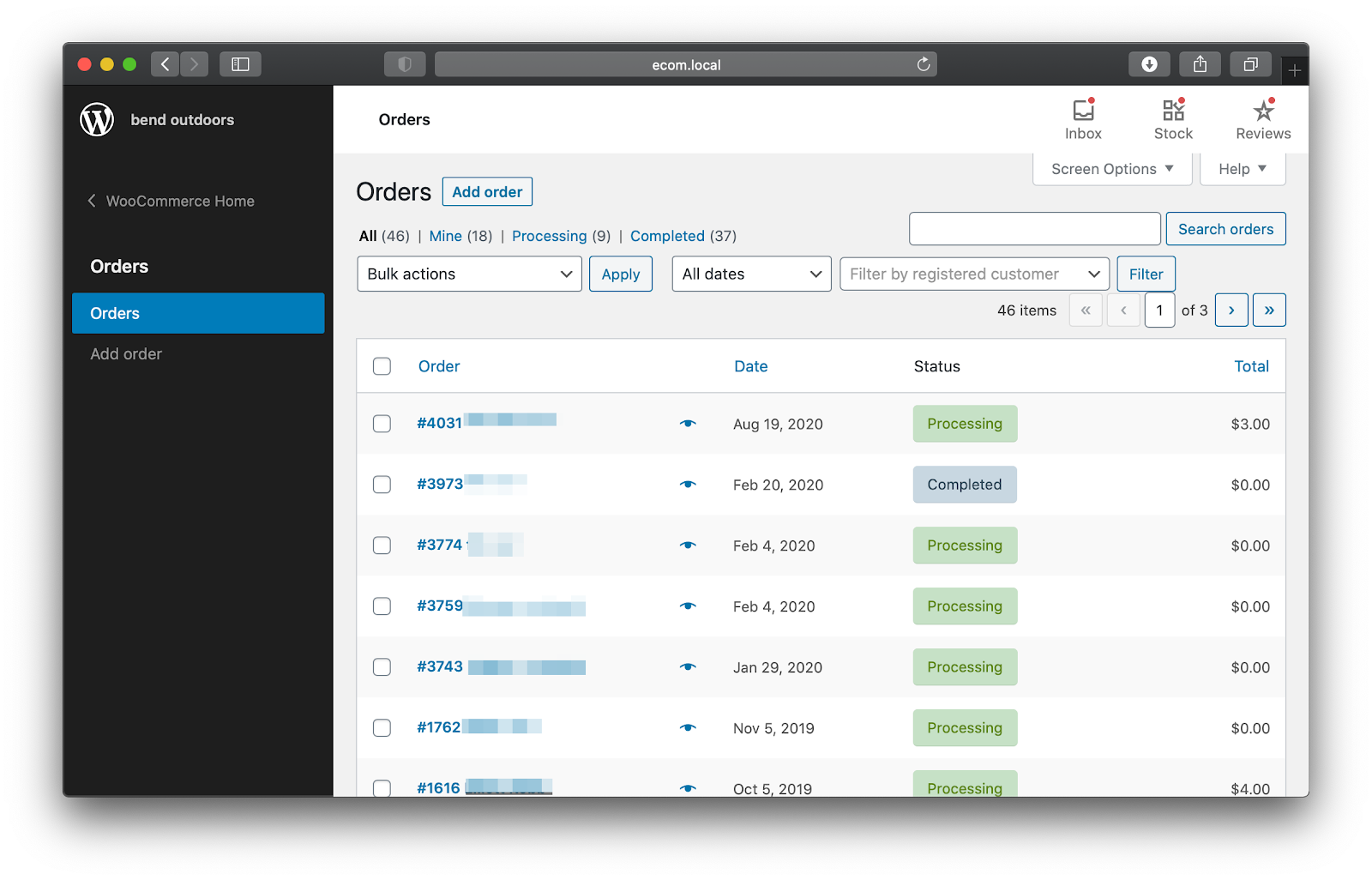 Screenshot of the WooCommerce Order Management screen