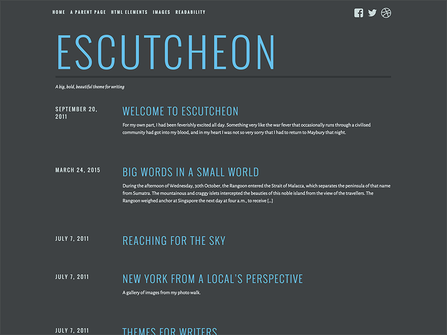 With its smoky color palette and bold typography, Escutcheon is the perfect theme for writers who want to stand apart from the rest.