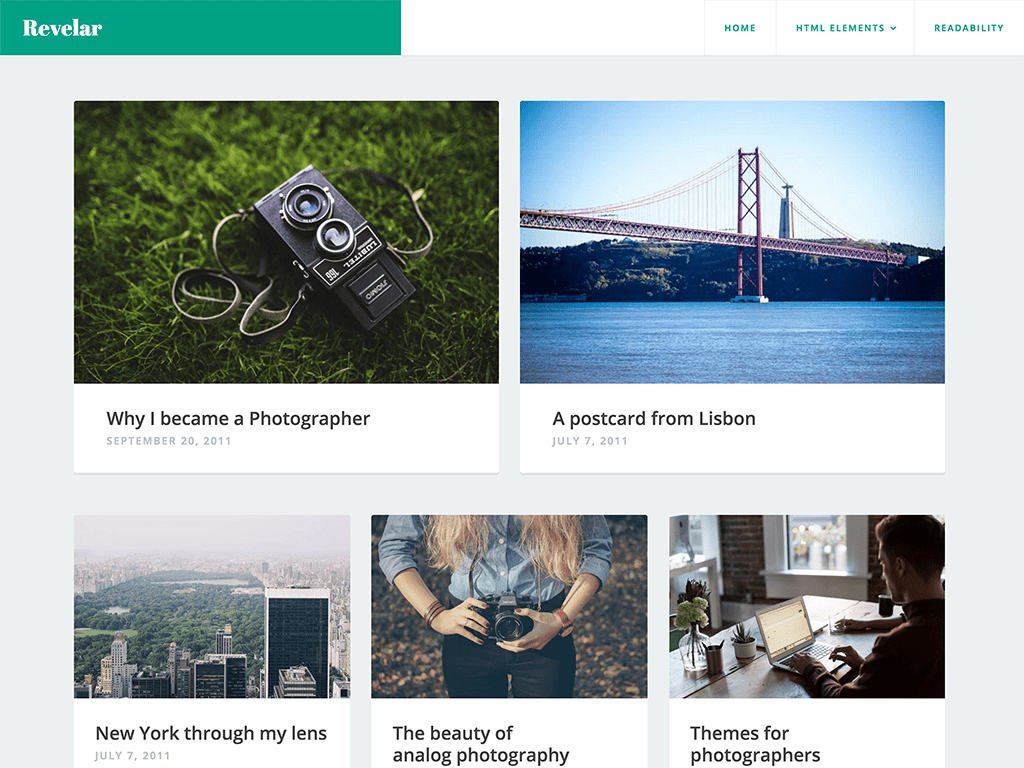 Revelar is a single-column blogging theme, designed to showcase your gorgeous photography and highlight your writing, while providing an immersive experience for your visitors.