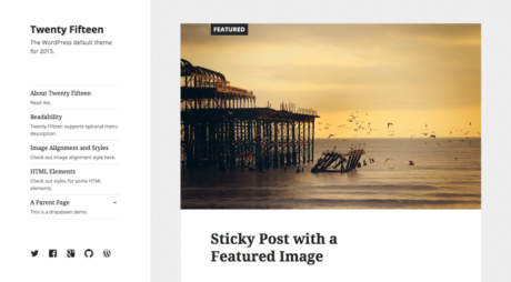 This screenshot shows an image of the demo template from the Twenty Fifteen theme.