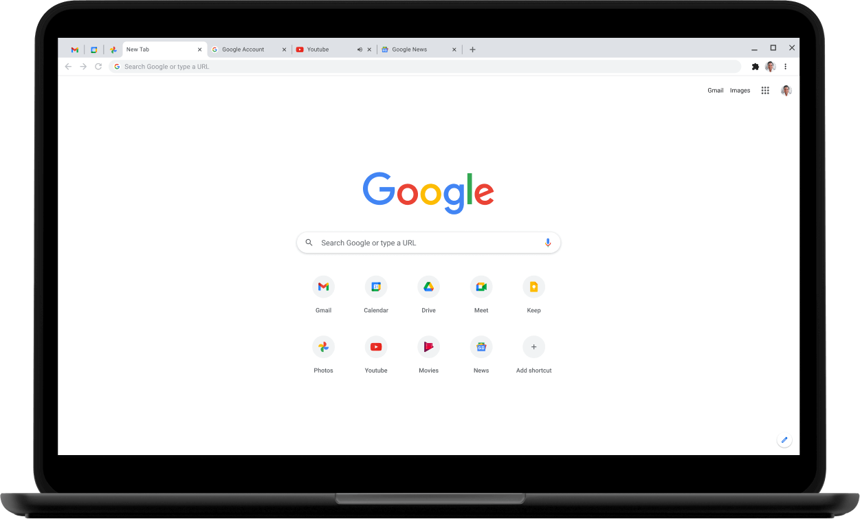 Pixelbook Go laptop with screen displaying Google.com.