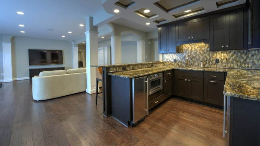 in-law suite, finished basement, kitchen, wood floors