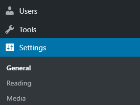 Settings selected in the options