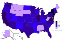 Percent of population claiming Asian Indian ethnicity by state in 2010.svg