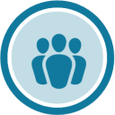 Community Team profile badge. It is a blue icon of a group of people, surrounded by a circle. The inside of the circle is filled with a light blue tint.