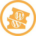 WordCamp Organizer profile badge.  It is a yellow icon of a pair of tickets, surrounded by a circle.
