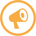 WordCamp Speaker profile badge. It is a yellow icon of a megaphone surrounded by a circle.